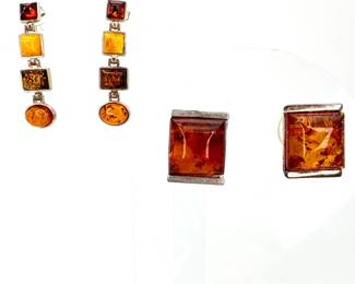 Silver Amber Earrings