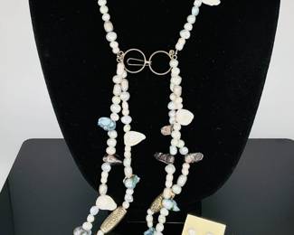 Abstract Pearl Necklace & Earrings