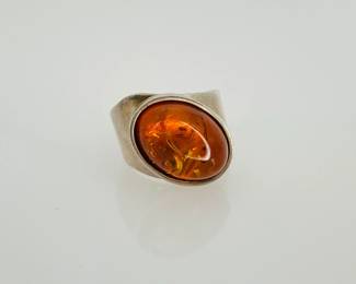 Amber Sterling Ring