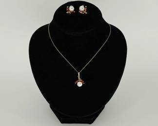 Garnet & Pearl Necklace & Earrings