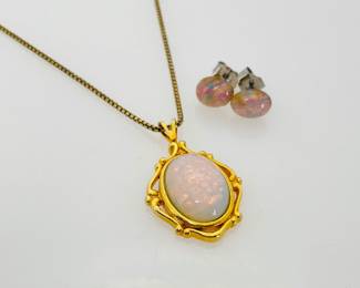 Opal Pendant Necklace and Earrings
