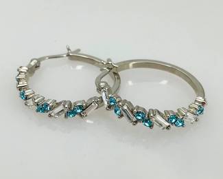 Blue and Clear Crystal Hoop Earrings
