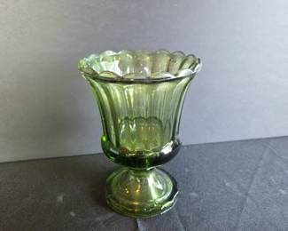 Green glass pedestal vase
