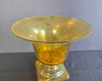 Amber glass pedestal vase
