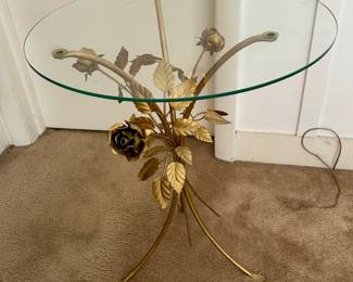Italian Hollywood Regency Gilt Rose Flower Side Table, 1950s