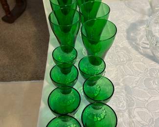 Vintage Anchor Hocking Burple Inspiration Green Pedestal Glasses