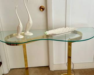 Vintage Mid-Century Hollywood Regency Brass & Glass Console Table or Vanity