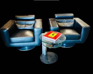 Pair black contemporary  leather chairs
from Modren Studio Laguna Beach