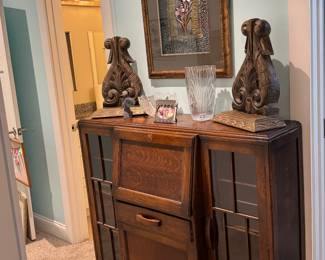 tiger oak display cabinet With desk 