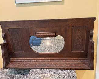 wood carved mantel top with mirror