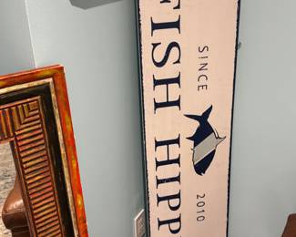 Fish hippie double sided wood sign - large