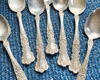 Antique Sterling Silver Floral Teaspoons – Charles H. Leeben & Co Vintage Flatware Set (7)