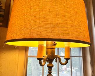 Retro 1950s-1970s Floor Lamp with Faux Candle Lights and Large Shade