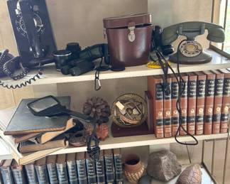 Antique & Mid-Century Collectibles – Phones, Judaica Menorah, Porcelain Cat, Binoculars