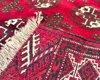 Antique Afghan Bokhara Rug – Hand-Knotted Red Wool Area Rug with Fringe