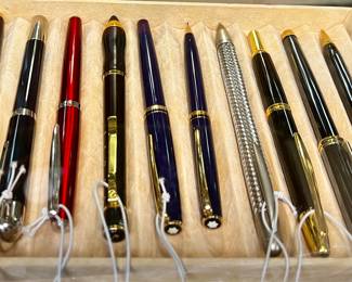 Assortment of writing pens from Waterman, Marquis by Waterford, Montblanc, Pilot, Porsche Design, and more
