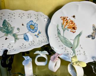 Lennox meadow of butter, butterflies serving pieces, napkin rings