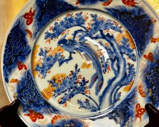 Antique Japanese Arita Nanri Kaju Kiln Porcelain Plate- AS-IS with Stand 