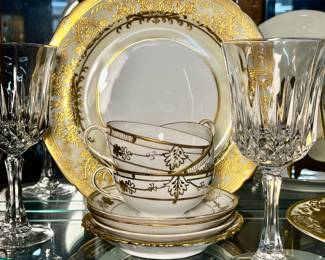 Vintage Hand Painted Noritake China Set, Set of 8 Vintage Cristal D’Arques Durand Crystal Goblets 