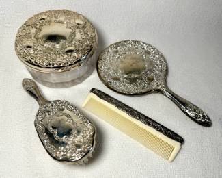 Vintage silver plated vanity set from Hong Kong