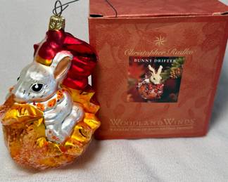 Christopher Radko Woodland Winds "Bunny Drifter" glass ornament