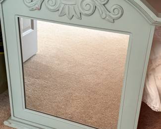 Pale green wood framed mirror