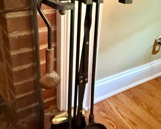 Brass fireplace utensil set