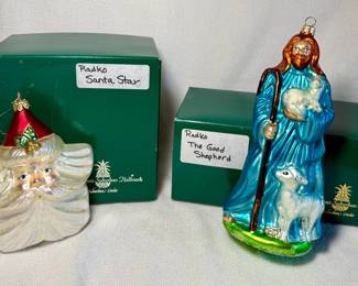 Christopher Radko "Santa Star" and "The Good Shepherd" glass ornaments