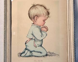 Vintage framed print titled "Bless Us All" by Charlot Byj