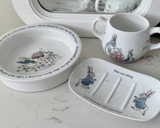 Wedgwood Beatrix Potter bowl, cup and soap dish