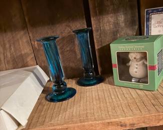 Snow baby snowman blue candlesticks