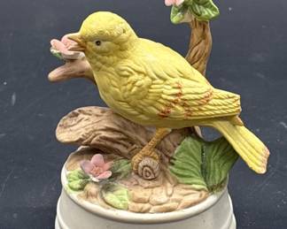 Vtg. Ceramic Bird on Flowering Branch Music Box