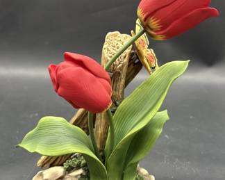 Faux & Resin Red Tulip & Butterfly Arrangement