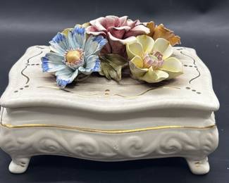 Capodimonte-Style 3D Porcelain Roses Trinket Box
