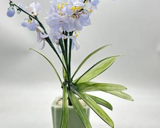 Faux Orchid in Jadeite Color Vase