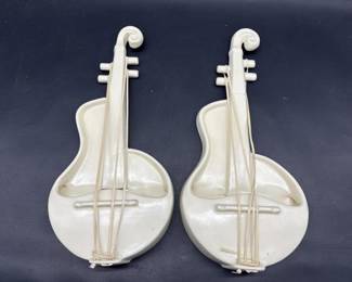 (2) Vintage Red Wing ISA Pottery Violin Wall Decor