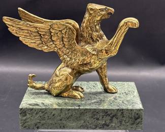 Gilt Brass Griffin on Marble Base Figurine