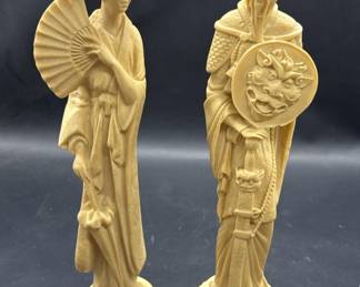 Pair Chinese Man & Lady Molded Resin Figurines
