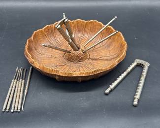 Vintage Nut Bowl w/ Picks & Nut Crackers