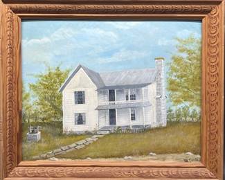 Farmhouse w/ Wishing Well Paint on Board in Frame
