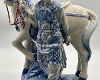 Asian Porcelain Mongol Warrior & Horse Figurine
