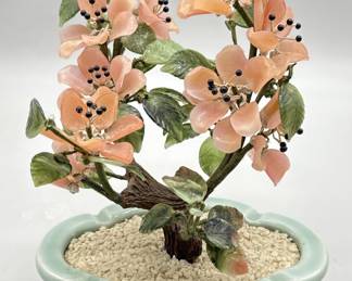 Vintage Coated Glass Asian Flowering Bonzai Tree