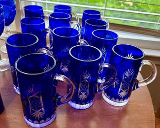 Cobalt blue Bavarian glass mugs