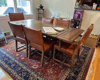 Trestle Dining Table w/ 6 Chairs, Oriental Carpet