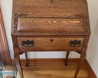 Antique Oak Drop Front Writing Desk