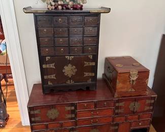 Asian Wooden Cabinets - Medicine, Jewelry, Jade Grape Tree