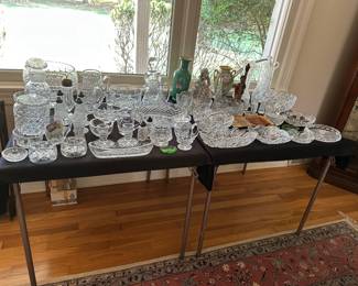 Waterford Bowls, Pitchers, Candle Holders, Cream & Sugar Sets, Salt & Pepper Sets, Decanter, Cruet Set, Lladro, Assorted Cut Glass, Anri Figural Wine & Bottle Opener