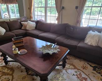 Brown cloth sectional sofa - 80" x 131" - Has been lived in - good for a basement or man cave
