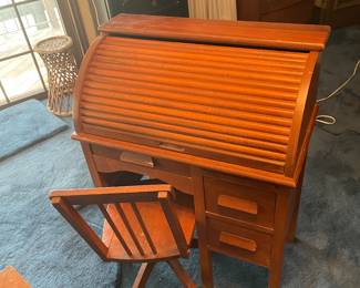 Child’s roll top desk and chair 