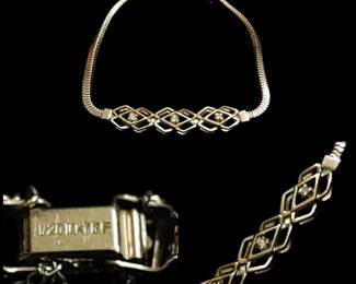 Beautiful 1/20th 12 karat gold filled white gold ID type bracelet with three diamonds